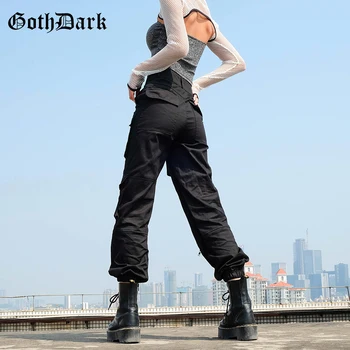 Goth Întuneric Înaltă Talie Cutat Gotic Pantaloni Buzunare Harajuku Toamna Anului 2020 Moda Pantaloni De Marfă Mozaic Cu Fermoar Asimetric