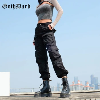 Goth Întuneric Înaltă Talie Cutat Gotic Pantaloni Buzunare Harajuku Toamna Anului 2020 Moda Pantaloni De Marfă Mozaic Cu Fermoar Asimetric