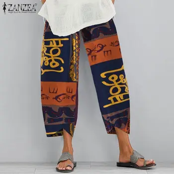 ZANZEA Femei Vintage Elastic Talie Pantaloni Lungi de Vara cu Print Floral Pantaloni sex Feminin Casual Harem Pantaloni Plus Dimensiune Pantalon Palazzo