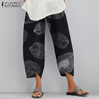 ZANZEA Femei Vintage Elastic Talie Pantaloni Lungi de Vara cu Print Floral Pantaloni sex Feminin Casual Harem Pantaloni Plus Dimensiune Pantalon Palazzo
