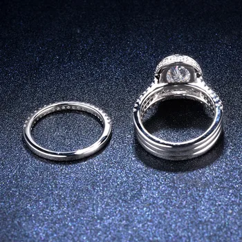 REAL Argint 925 2.82 ct Simulat Diamant CZ de Nunta Inel de Logodna, Seturi Pentru Femei Mireasa Bijuterii Fine 2-în-1