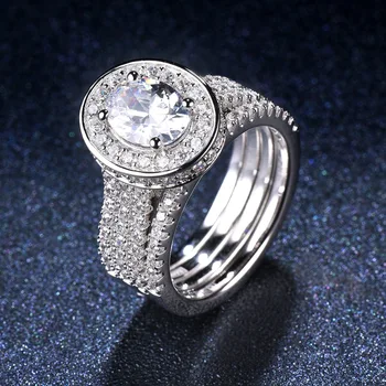 REAL Argint 925 2.82 ct Simulat Diamant CZ de Nunta Inel de Logodna, Seturi Pentru Femei Mireasa Bijuterii Fine 2-în-1