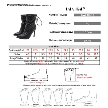 LALA IKAI Cizme Femei 2020 Toamna Iarna Ață de Cusut Glezna Cizme Înalte Tocuri Scurta Dantela-up Papuceii de Moda botas mujer C10540-1
