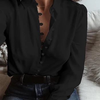 2021 Toamna Solid Bluza ZANZEA Femei Casual cu Maneci Lungi Tricou Elegant cu Rever de Lucru OL Blusas Tunica Topuri Combinezon Famale Plus Dimensiune