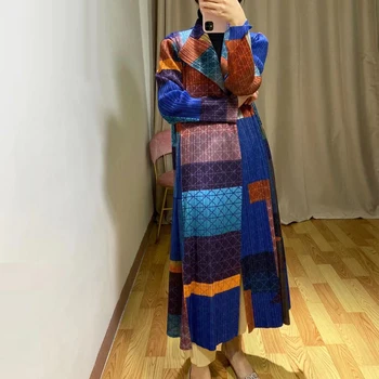 Changpleat 2019 toamna Noua Femei Imprimate Șanț miyak Cutat Design de Moda Stand de Guler maneca lunga Cardigan Lung haine Tide