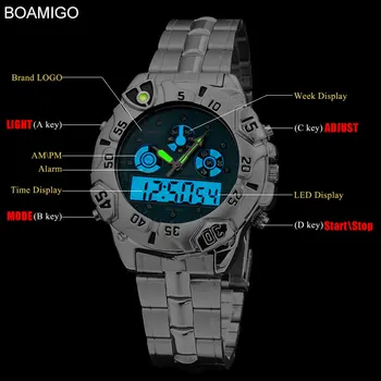 BOAMIGO Top Barbati Ceas de Brand de Lux din Oțel Inoxidabil Ceas Sport Militare Cronograf Digital Analog Cuarț Ceas pentru Bărbați
