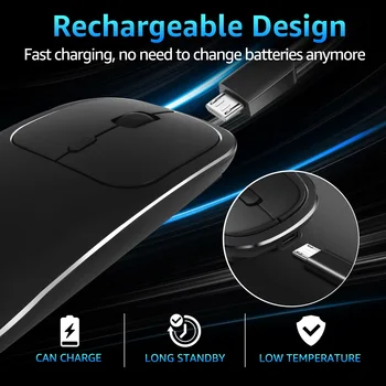 Reîncărcabilă Bluetooth Mouse-ul fără Fir Metalic Tăcut 2.4 G Dual Mode Mouse Optic 1600DPI Computer Mouse de Gaming pentru PC, Laptop