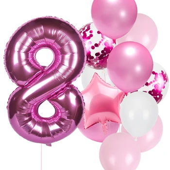 12pcs Roz Numărul de Balon Primul Set 1st Birthday Girl Party Decor Baloane 2 3 4 5 6 7 an Ziua de nastere Decoratiuni Petrecere Copii