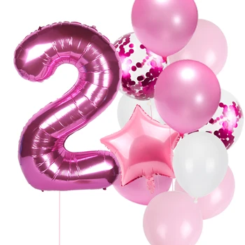 12pcs Roz Numărul de Balon Primul Set 1st Birthday Girl Party Decor Baloane 2 3 4 5 6 7 an Ziua de nastere Decoratiuni Petrecere Copii