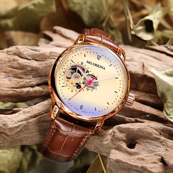ORKINA Bărbați Ceasuri de Top Marca de Lux a Crescut de Aur Designer de Ceas Vintage Skeleton Steampunk Masculin Ceas Automatic Horloges Mannen