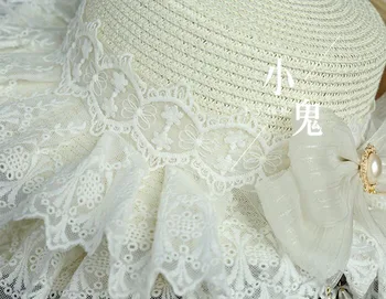 Kawaii Printesa Mori Fata De Vara Femei Pălării De Paie Pe Plaja Palarie De Soare Japoneză Lolita Din Dantela Panglică Arc Rotund Plat Topuri