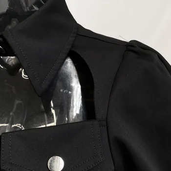 TWOTWINSTYLE Casual Tricou Negru Rochie Pentru Femei Rever Maneca Lunga Talie Mare Buzunar Mini-Rochii de Moda de sex Feminin Haine Noi