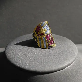 Cheny s925 argint inel colorat nou tribal rotund inel mare de sex feminin aur galben de moda geometrice boem bijuterii
