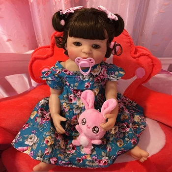 KEIUMI 22 Inch Moda Renăscut în Viață o Fata Papusa Corp Plin de Silicon Realist Printesa Baby Doll Pentru Copii Cadouri de Craciun DIY Stil de Păr