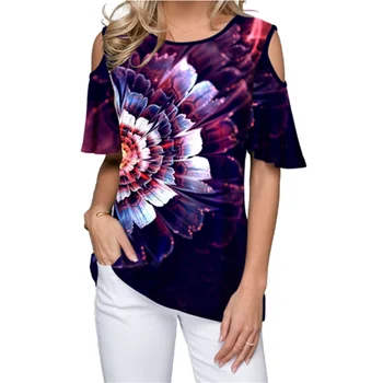 Moda Nou 3D Print Floral Tricouri Femei Maneci Scurte de Vară 2020 Tricouri Cu umeri Top Casual Tricouri Femei Tricouri Femme