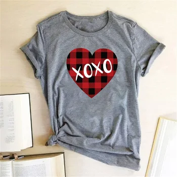 Ziua îndrăgostiților Carouri Despicare XOXO Imprimare Femei T-Shirt Amuzant Casual, Valentine ' s Îmbrăcăminte Grafic Grunge Inima Harajuku Topuri Tee
