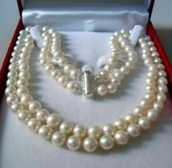 2 Rânduri de 8-9mm Natural Alb Akoya de Perle de Cultură de Mână Înnodate Bijuterii Colier