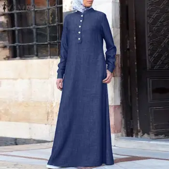 Musulman Rochii ZANZEA Femei Toamna Maxi Rochie Lunga Vintage Maneca Lunga Solid Sarafan Casual Caftan Vestido Arab Halat de Femme