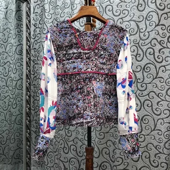 2020 Toamna Designer De Moda Bluza Tricouri De Bumbac De Înaltă Calitate Pentru Femei V-Neck Rafinat Print Cu Maneci Lungi Casual Vintage Topuri