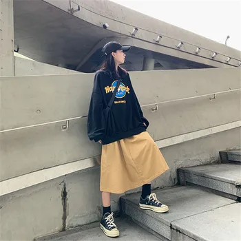 Harajuku-Coreean Topuri Largi De Sex Feminin Tricou Casual De Primavara Maneca Lunga, Hanorac Fete Alb Negru Nou Hanorac Streetwear Kawaii