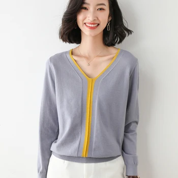 2020 nou pulover femei V-neck mâneci lungi, scurte de primavara toamna toate-meci pulover tricotate