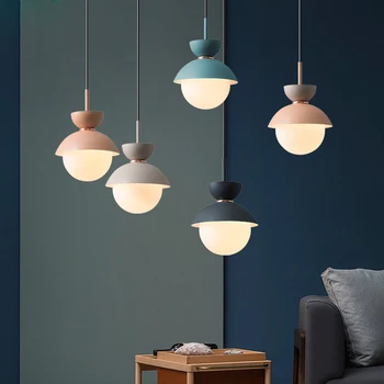 Nordic single mică lampă de pandantiv creative, pline de culoare macaron lampă de noptieră dormitor perdeaua de lumină minunat pentru copii cameră picătură de iluminat