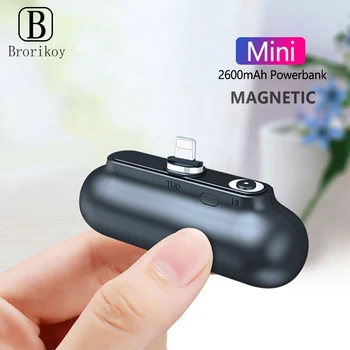 Brorikoy 2600mAh Mini Power Bank Portabil USB de Încărcare Magnetic PowerBank Tip Micro-C Cablu de Încărcare pentru Acumulator Extern iPhone