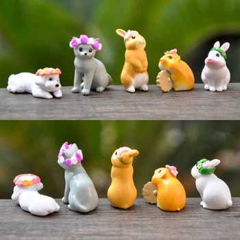 BAIUFOR Frumoasă Coroană de flori Animale Ornamente Hamster Pisică Câine Figurine & Miniaturi Zână Grădină Cifre DIY Micro Peisaj Decor