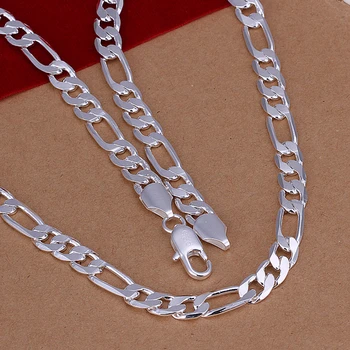 8MM 16inch-24inch Argint Placat cu Lanț Barbati Colier pentru Bărbați Bijuterii en-Gros de Femei Moda Bijuterii