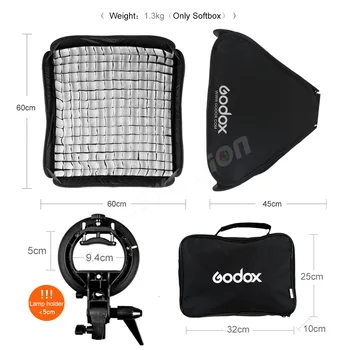 Godox 24*24inch 60 * 60cm Grila Fagure Softbox + S de tip Suport de Montare Bowens Kit de Montare pentru Canon Nikon Speedlite Flash Softbox