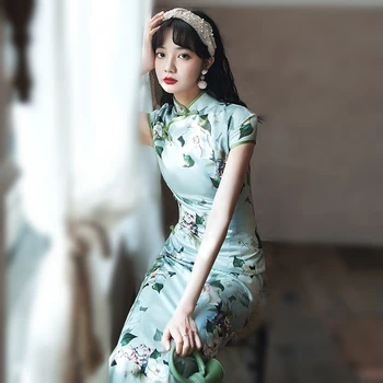 Sheng Coco Rochie Eleganta pentru Femei Chineze Formale Rochie Plus Dimensiune 4XL Femei Elegante de Îmbrăcăminte Verde Seara Cheongsam Qipao