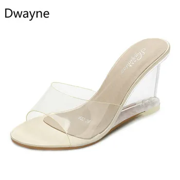 Dwayne 2020 PVC Jeleu Sandale de Cristal Leopard Deschide Degete Tocuri inalte Femei Transparent Toc Sandale Papuci