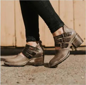 Noua personalitate fermoar făcute de stil vechi femei singure pantofi de moda gros cu toc înalt catarama cizme scurte șantiere Mari 34-43