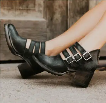 Noua personalitate fermoar făcute de stil vechi femei singure pantofi de moda gros cu toc înalt catarama cizme scurte șantiere Mari 34-43