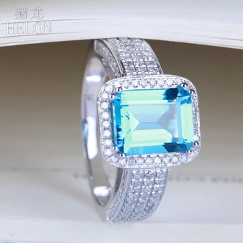HELON Solid 10K Aur Alb cu Smarald 9x7MM 3.3 ct Autentic Natural Topaz Albastru Natural de Logodna Diamante Bijuterii de Nunta Inel