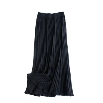 Iarna Lungă Tricotate Fusta Plisata Femei 2020 Înaltă talie Maxi Fuste Femei Faldas Largas Mujer Fusta Lunga Neagra Falda Mujer