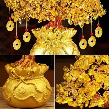 Avere Copac Lucky Decor Decor Acasă Meserii Bani Camera de Cristal Copac Feng Shui Gem Ornament Piatra Cadou Galben E6K4