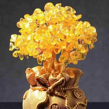 Avere Copac Lucky Decor Decor Acasă Meserii Bani Camera de Cristal Copac Feng Shui Gem Ornament Piatra Cadou Galben E6K4
