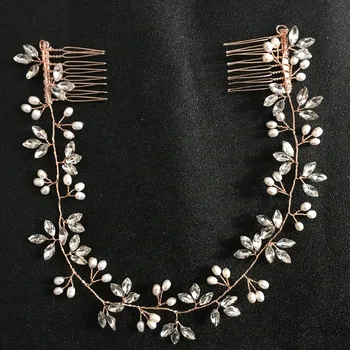 SLBRIDAL prin Cablu Pietre de Cristal Perle de apă Dulce de Nunta accesorii de Par Hairband Mireasa de Susținere domnisoarele de Onoare Bijuterii Femei