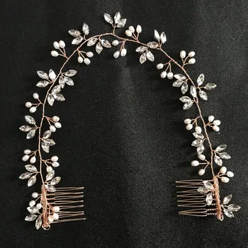 SLBRIDAL prin Cablu Pietre de Cristal Perle de apă Dulce de Nunta accesorii de Par Hairband Mireasa de Susținere domnisoarele de Onoare Bijuterii Femei
