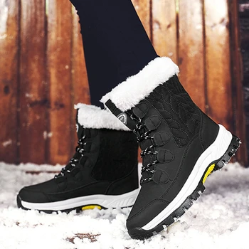Noua Moda Femei Cizme De Zăpadă Gros De Blană Cald High Top Bumbac Pantofi Femei Ghete Casual În Aer Liber Pantofi De Iarna Femei