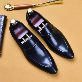 2021 Primăvară Bărbați Formale Pantofi De Brand De Moda Italian Maro Alunecare Pe Pantofi Rochie Genuine Piele De Vacă Negre Pantofi De Nunta Buty Meskie