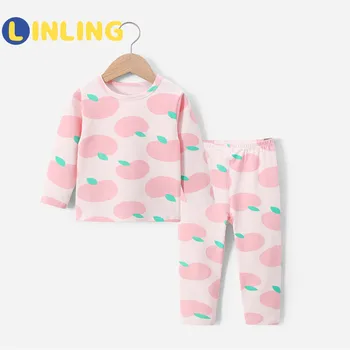 LINLING UnisTold 2 buc/set Pijamale, Lenjerie de corp pentru Copii Set O-neck Bumbac Băiat Haine pentru Copii Desene animate Maneca Lunga FETE Costum V663