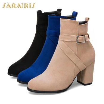SARAIRIS 2018 Plus Dimensiune 33-52 Zip Warm Up Glezna Cizme Femeie, Pantofi pe Tocuri Indesata Adaugă Blana de Iarnă Pantofi pentru Femeie Cizme