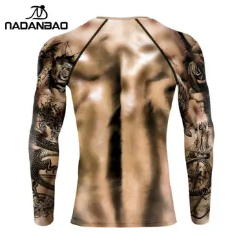 Nadanbao de Compresie de Fitness Tricouri Musculare Cămașă Lungă Topuri Gol Imprimate 3D sală de Gimnastică Yoga Shirt Mens Amuzant Piept Musculare Topuri