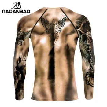 Nadanbao de Compresie de Fitness Tricouri Musculare Cămașă Lungă Topuri Gol Imprimate 3D sală de Gimnastică Yoga Shirt Mens Amuzant Piept Musculare Topuri