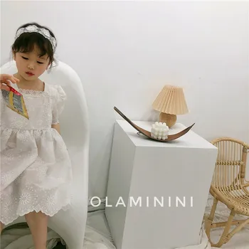 Stil coreean Noi 2020 Copil de Vara Fete Broda Rochii de Printesa Puff Maneca stil Palat Bumbac Copii mici, Copii Rochie