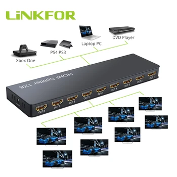 LiNKFOR 1x8 HDMI Splitter HDMI Cutie Full Ultra HD 4K/2K 30Hz 1080p 3D HDMI Splitter 1 la 8 Pentru Blu-Ray Player HDTV