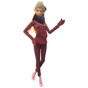 NK 3 Buc/Set Moda Uniforme Cool Haine de iarna set de Rochie Pentru Barbie Papusa de Fata cel Mai bun Cadou Papusa Accesorii 3Pcs DZ