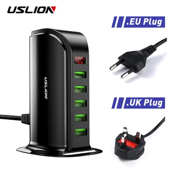 USLION 5 Multi Portul USB Încărcător Hub Pentru Telefonul Mobil UE UK Plug Display LED de Încărcare USB Desktop, Stație de Andocare Încărcătoare